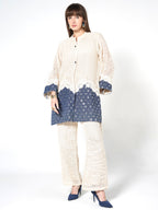 Contrast Lace-Detailed Kurti & Trouser Set