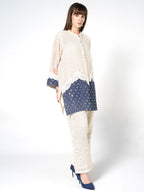 Contrast Lace-Detailed Kurti & Trouser Set
