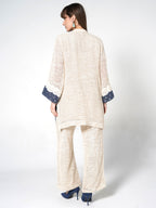 Contrast Lace-Detailed Kurti & Trouser Set