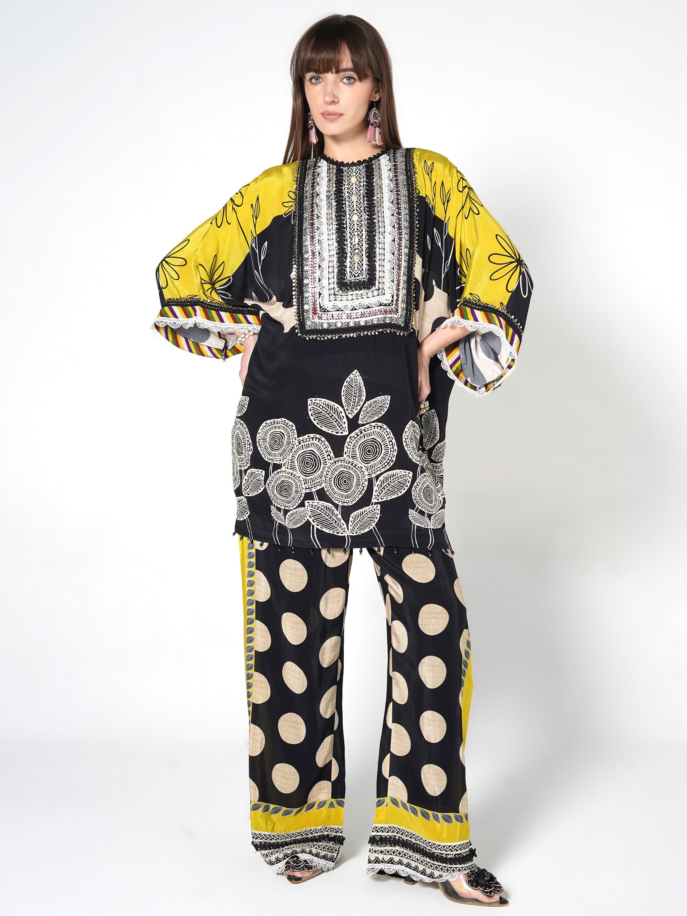 Floral & Polka Dot Fusion Kurti Set Secondary image