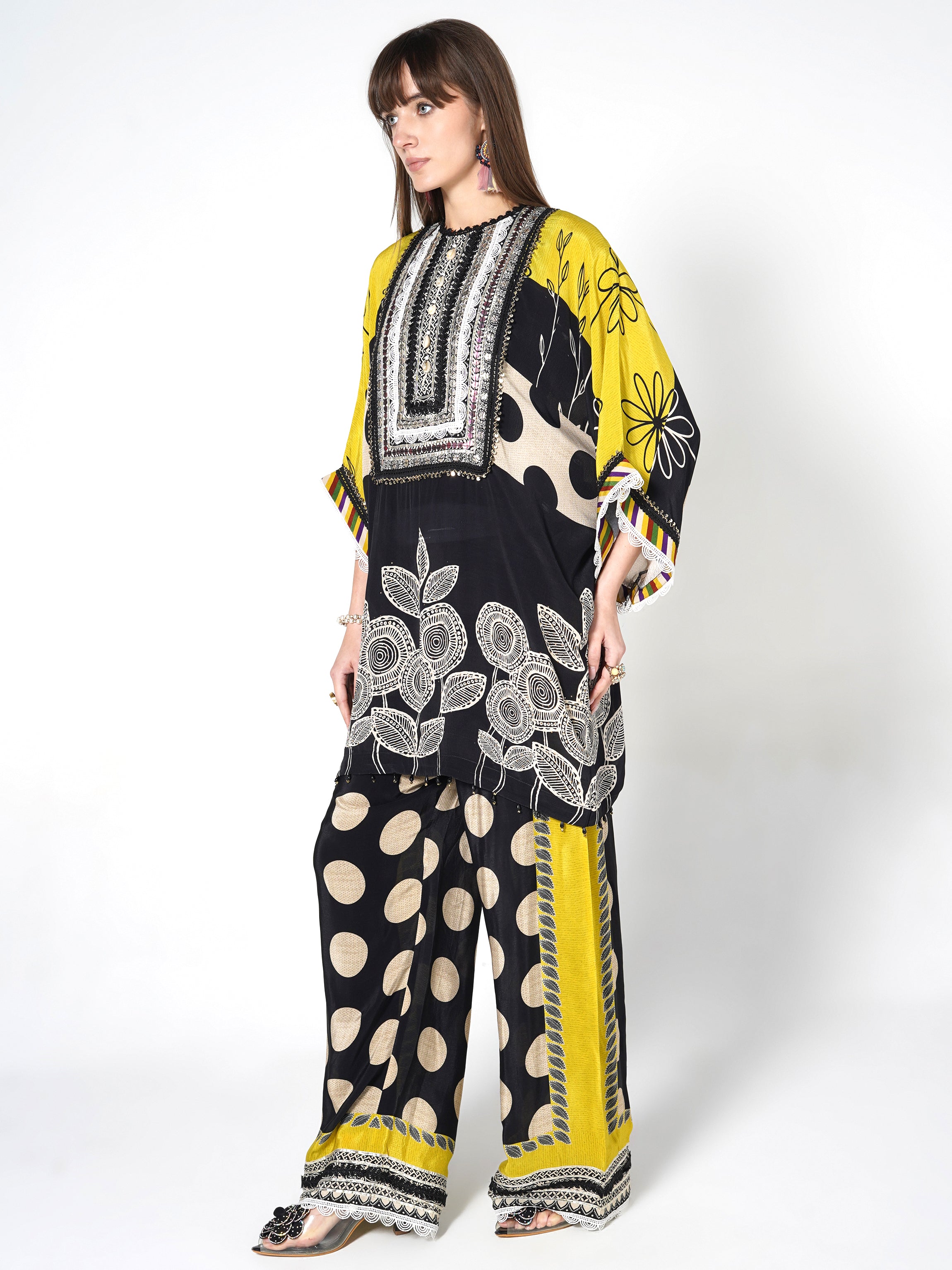 Floral & Polka Dot Fusion Kurti Set