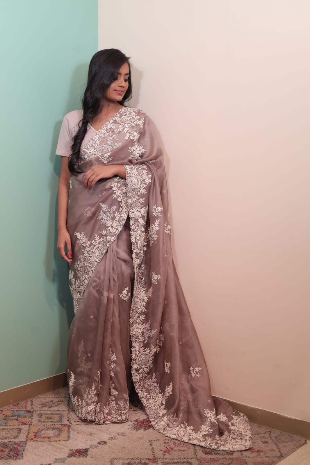 Elegant Topaz Tissue Saree