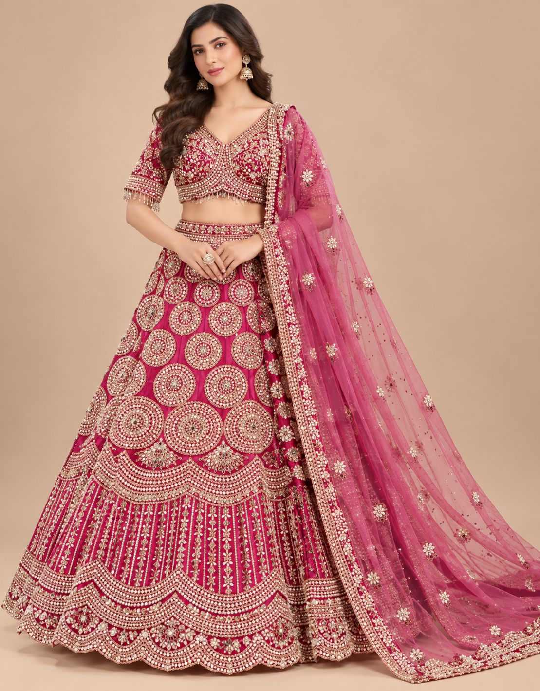 Magenta-Pink Embroidered Bridal Lehenga Choli Set