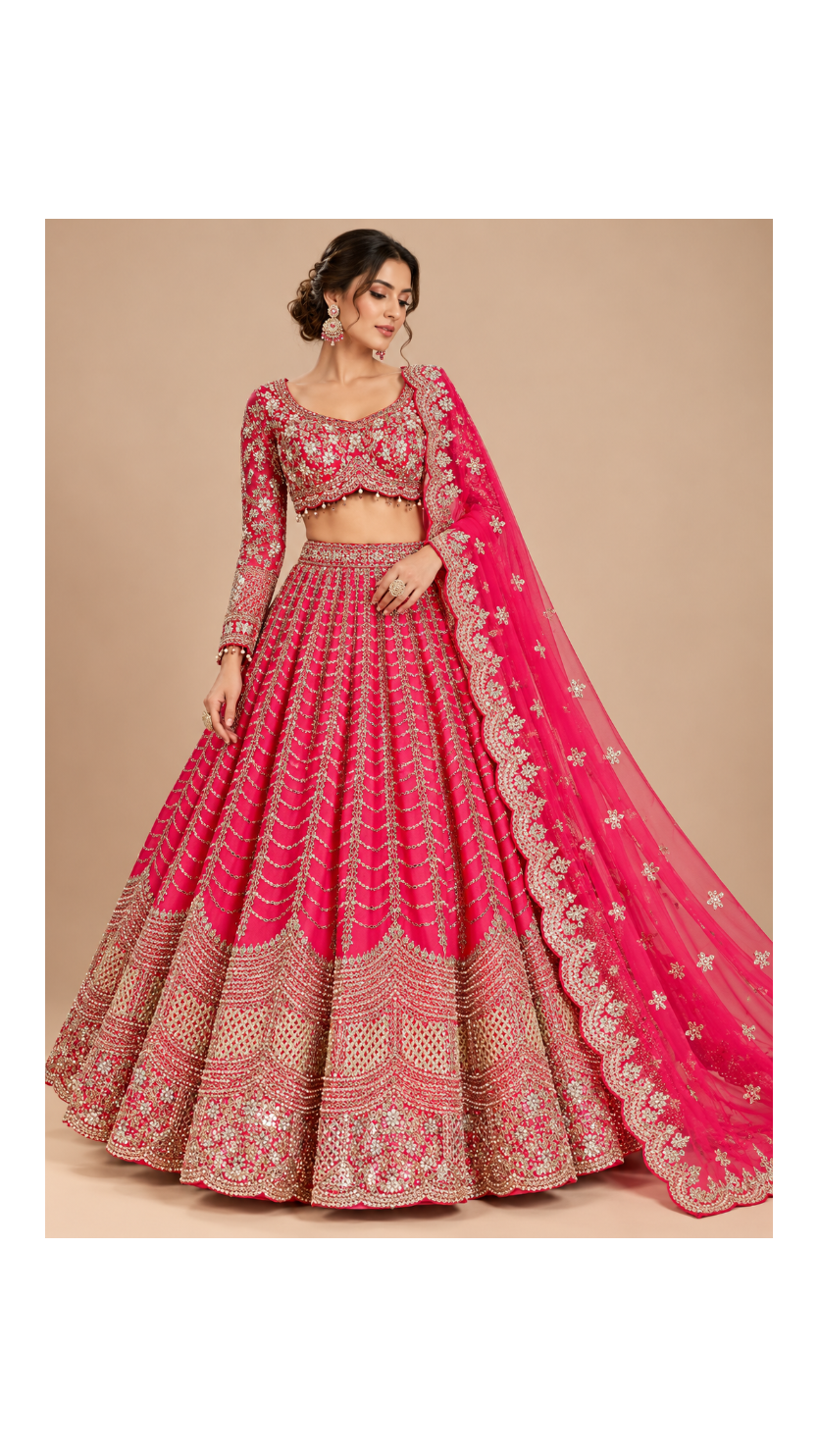 Rani Pink Scalloped Zardozi Bridal Lehenga