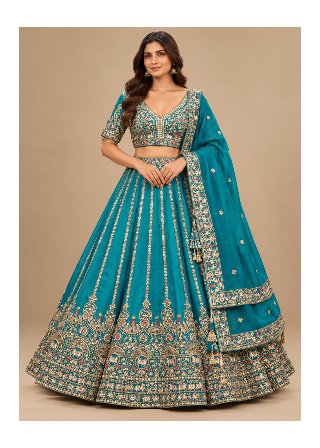 Royal Peacock Teal Embroidered Bridal Lehenga