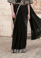Sequined Satin Saree with Poncho and Belt