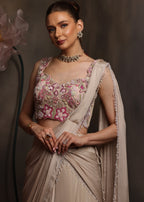 Champagne Beige Pre-Draped Saree