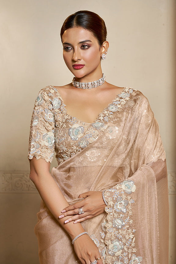Organza Crush Beige saree Secondary image