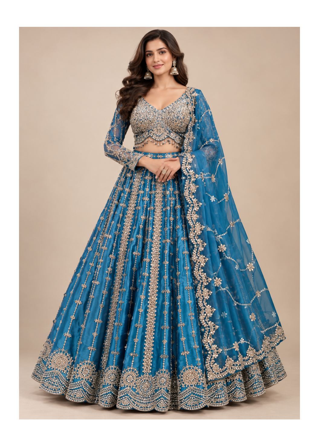 Royal Sapphire Blue Embroidered Wedding Lehenga