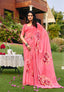 Coral Pink Floral Digital Print Chiffon Saree
