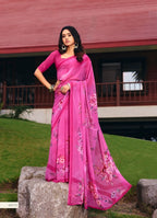 Chiffon Magenta Floral Print Saree