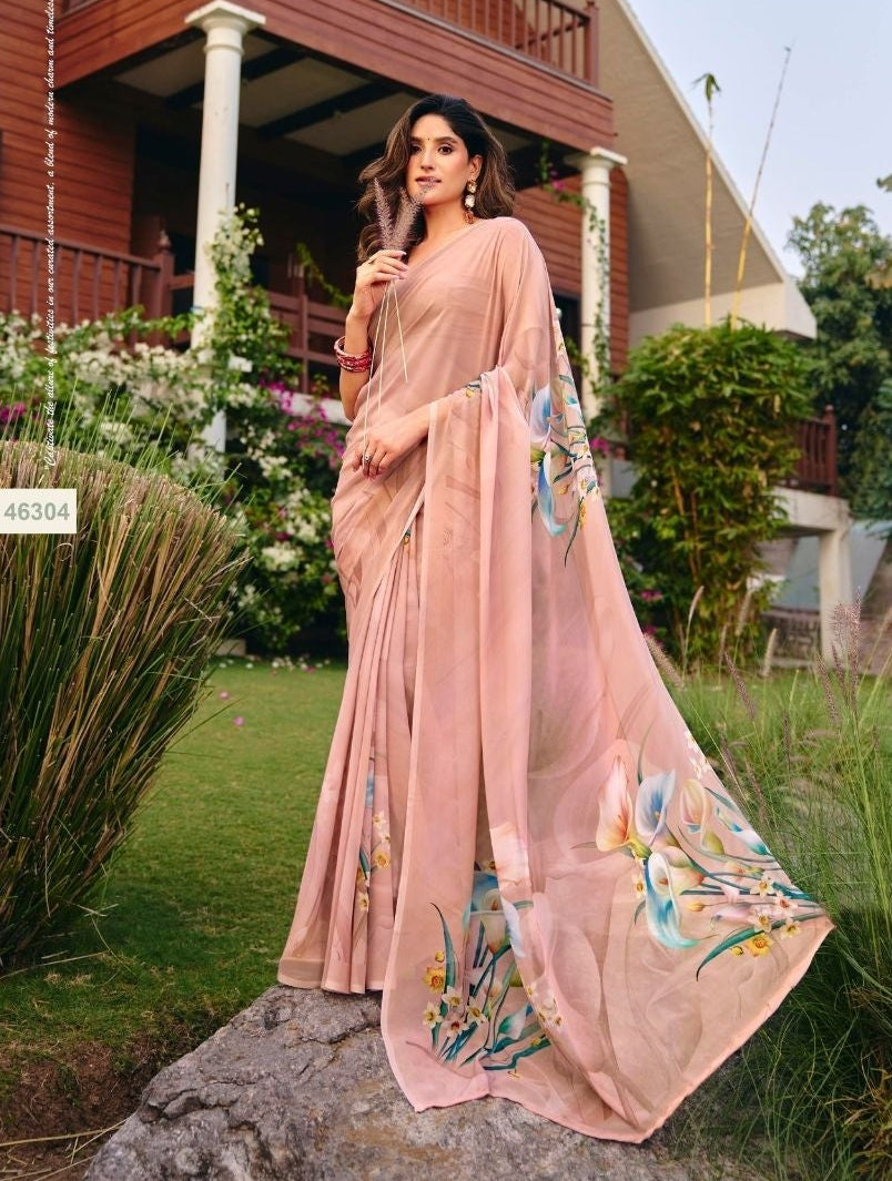 Blossom in Pink: Elegant Floral Printed Saree Main image