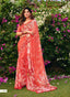 Coral Radiance: Printed Chiffon Saree