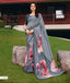 Slate Grey Floral Print Chiffon Saree