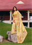 Pale Yellow Floral Print Chiffon Saree