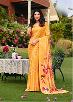 Mustard Yellow Patterned Floral Saree