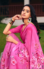 Chiffon Magenta Floral Print Saree