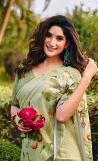 Sage Green Floral Digital Print Saree