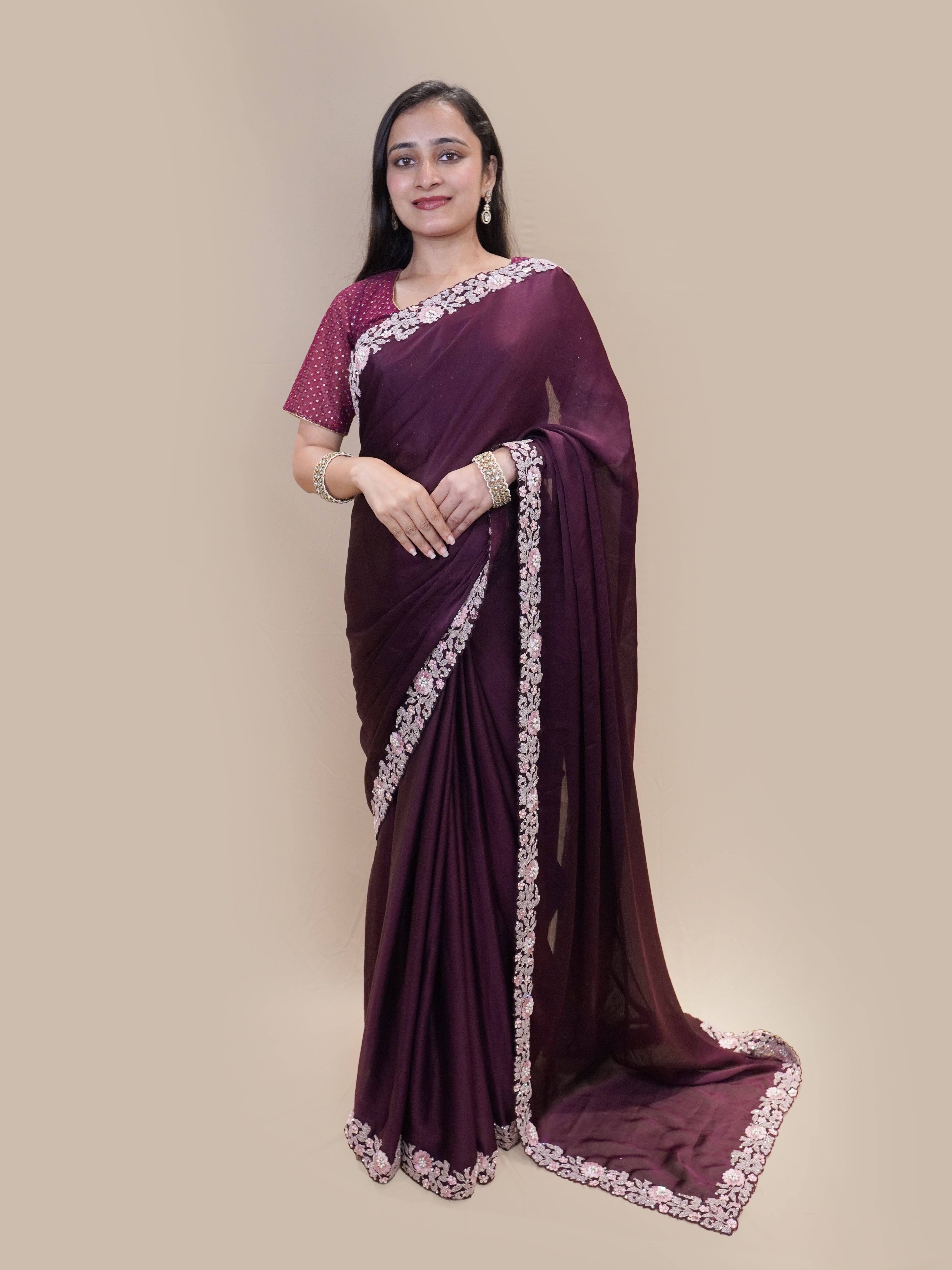 Deep Wine Blossom Georgette Saree (24511 GS-140) Main image