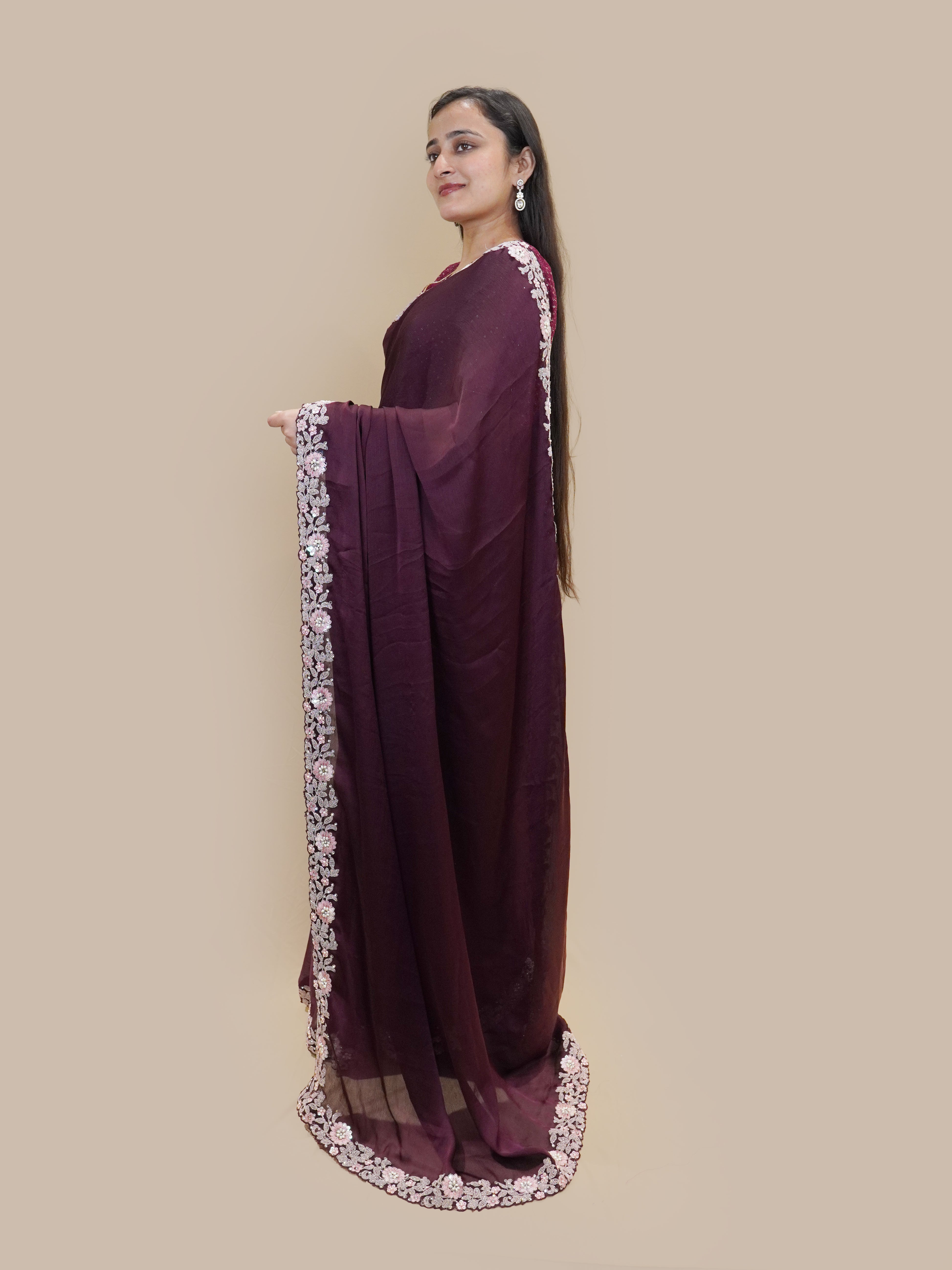 Deep Wine Blossom Georgette Saree (24511 GS-140) Secondary image
