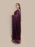 Deep Wine Blossom Georgette Saree (24511 GS-140)
