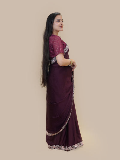 Deep Wine Blossom Georgette Saree (24511 GS-140)