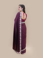Deep Wine Blossom Georgette Saree (24511 GS-140)