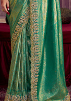 Green blue zari silk saree
