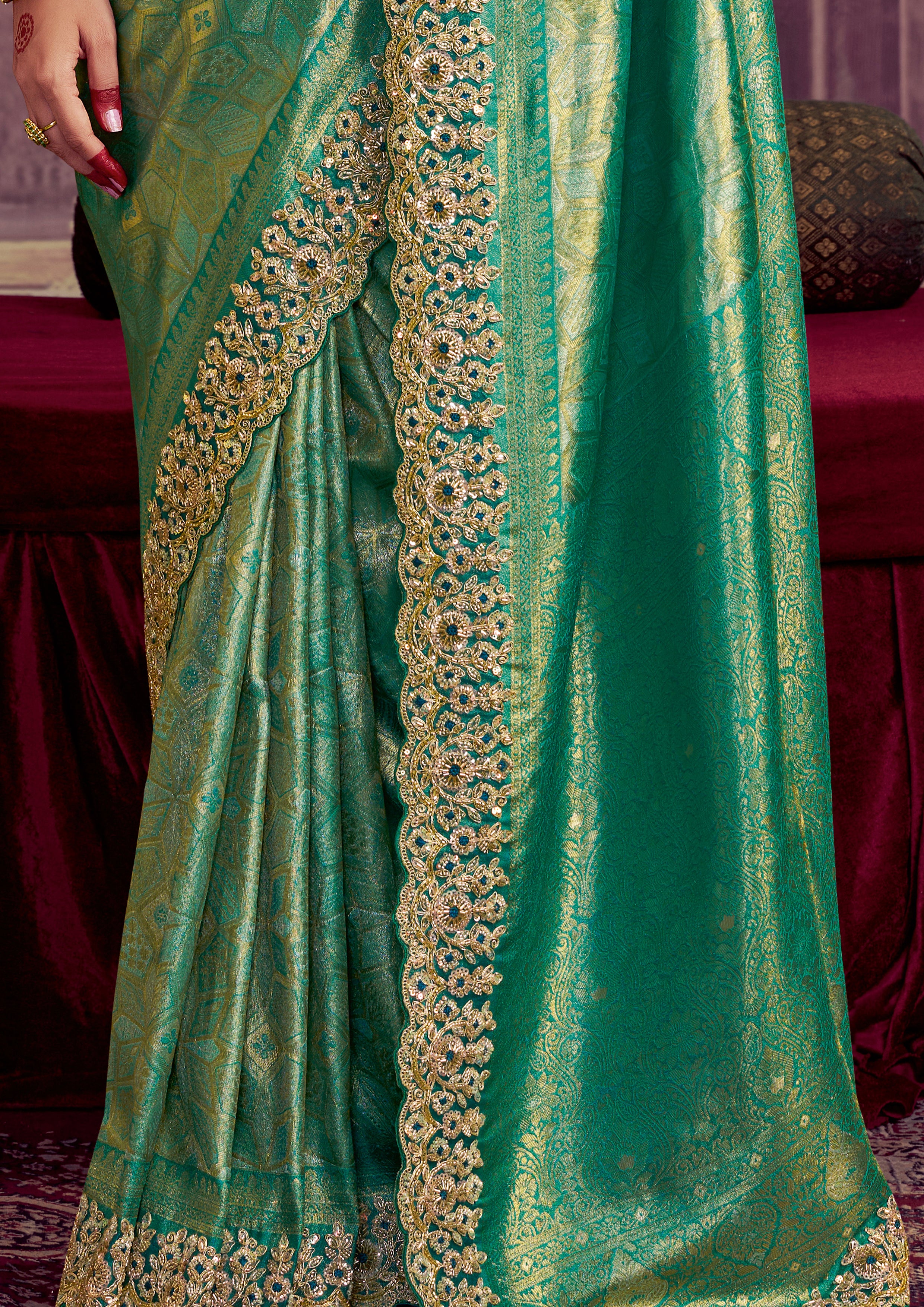 Green blue zari silk saree