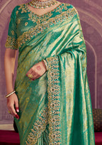 Green blue zari silk saree