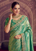 Green blue zari silk saree