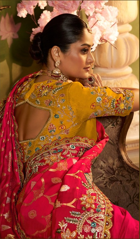 Rani Pink Designer Saree with Heavy Multicolour Embroidery