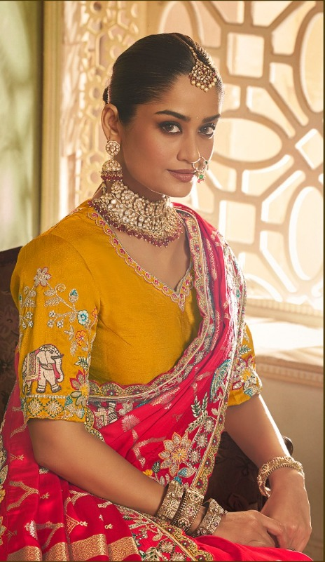 Rani Pink Designer Saree with Heavy Multicolour Embroidery