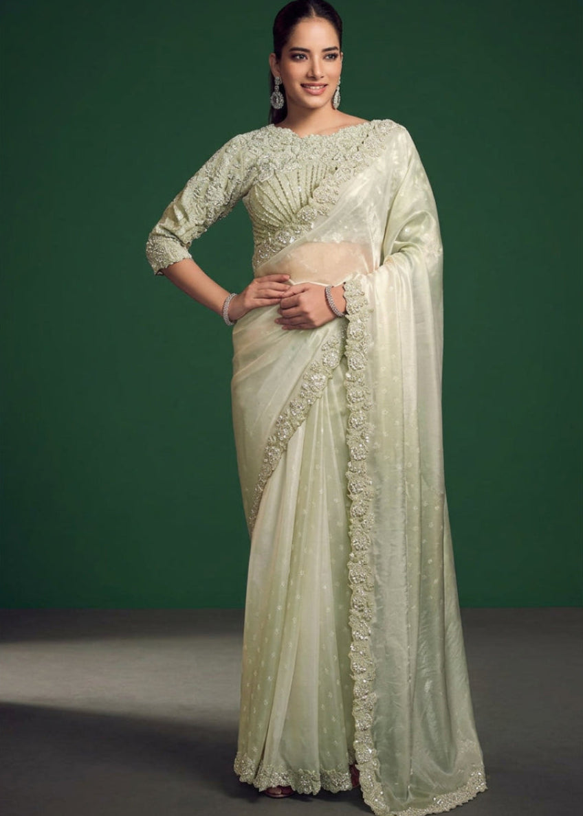 Mint Green Shaded Satin Saree