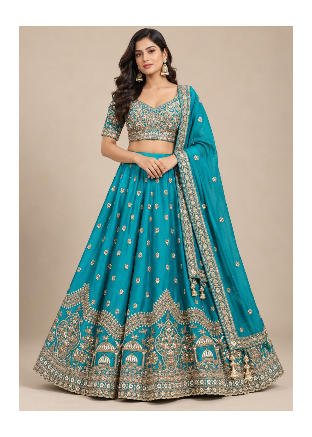 Royal Teal Gold Embroidered Wedding Lehenga