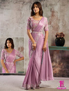 Pink Lustrous Satin Saree