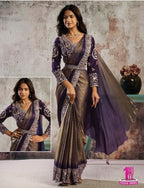 Purple Gold Satin Silk Saree