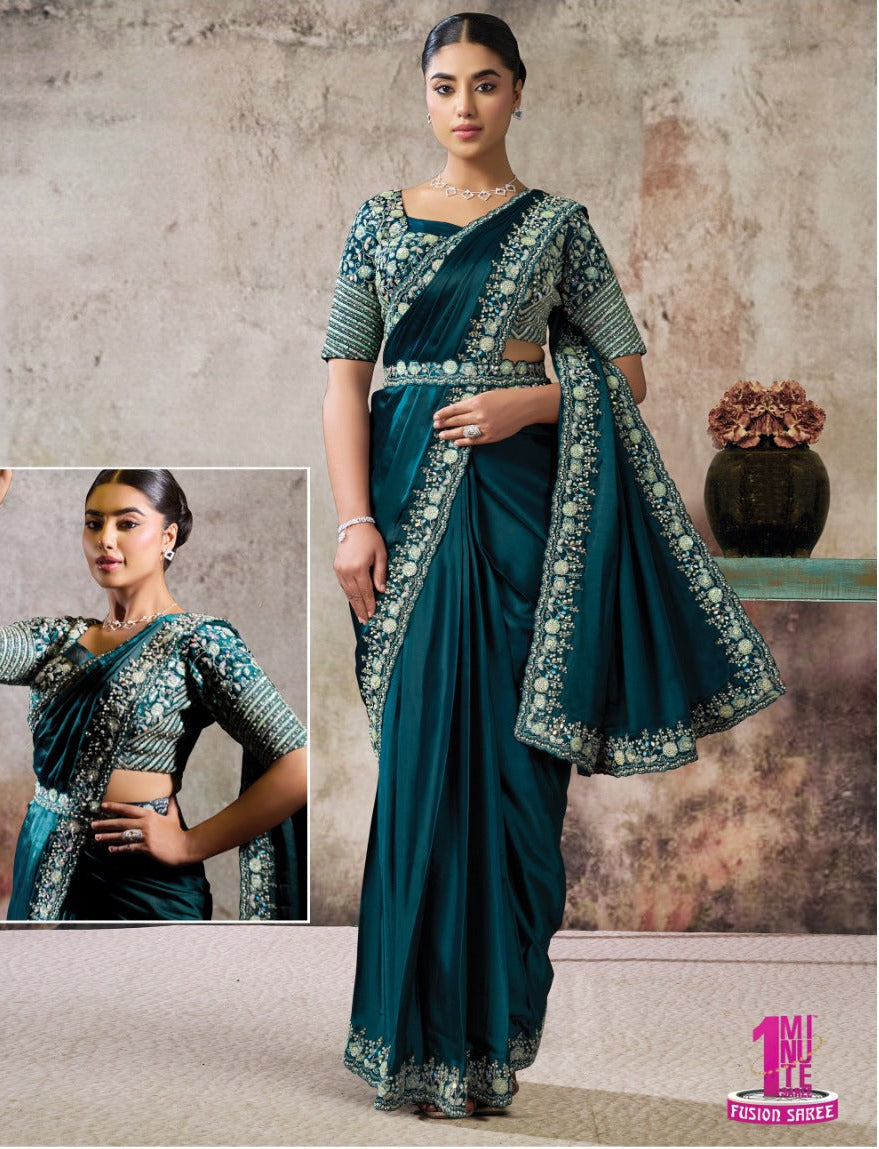 Ombre Green Stone Saree
