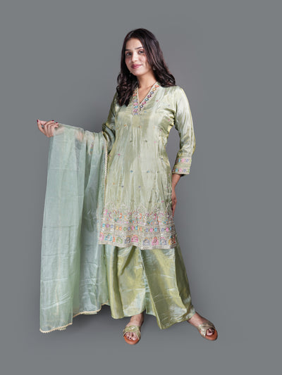 Pistachio Shimmer Sharara Set (7257 M-18)