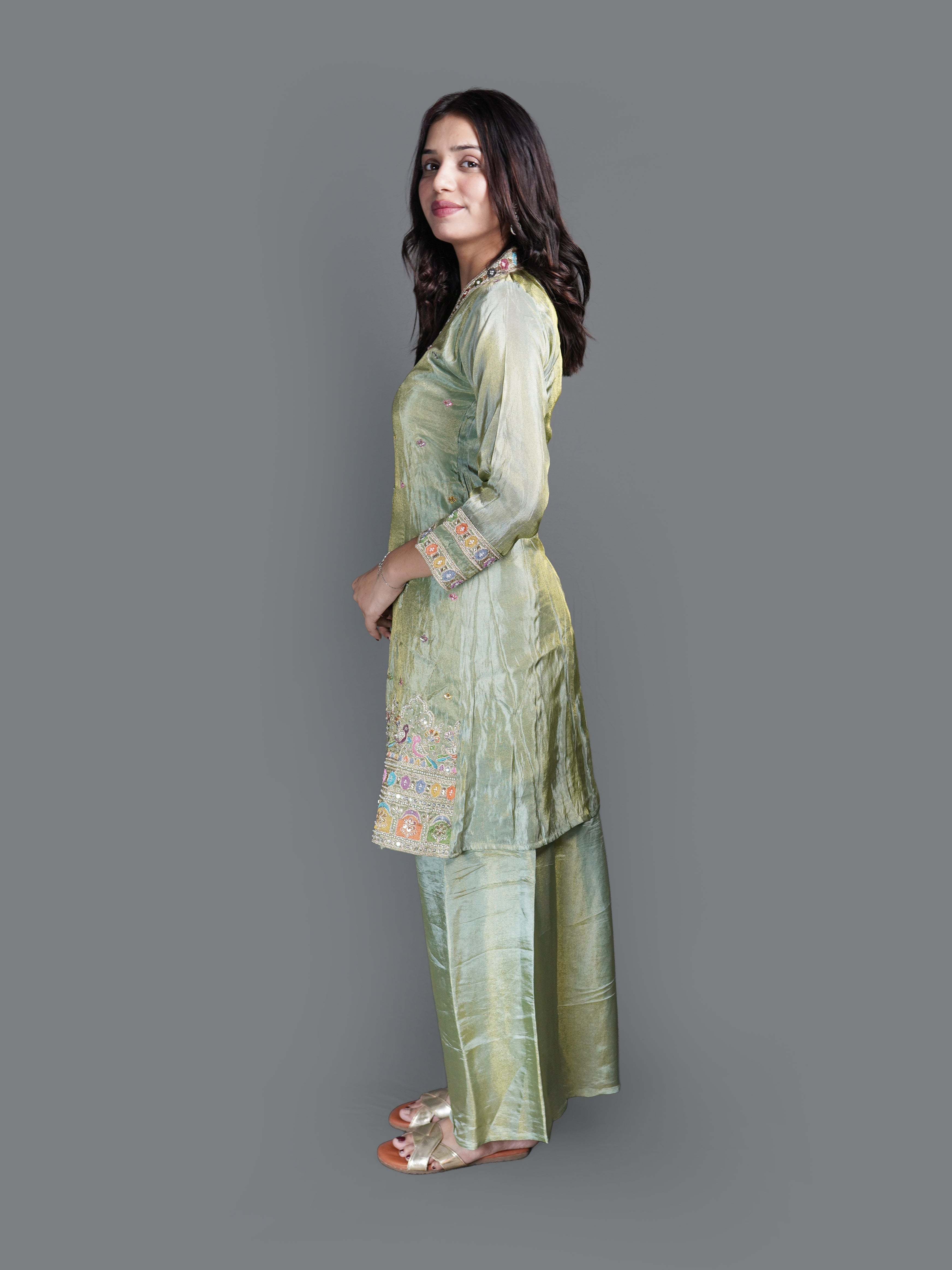 Pistachio Shimmer Sharara Set (7257 M-18)