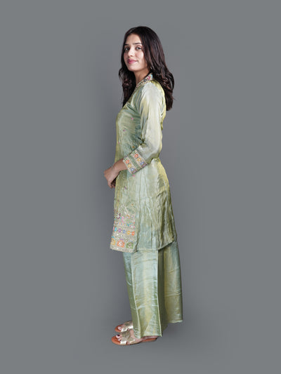 Pistachio Shimmer Sharara Set (7257 M-18)