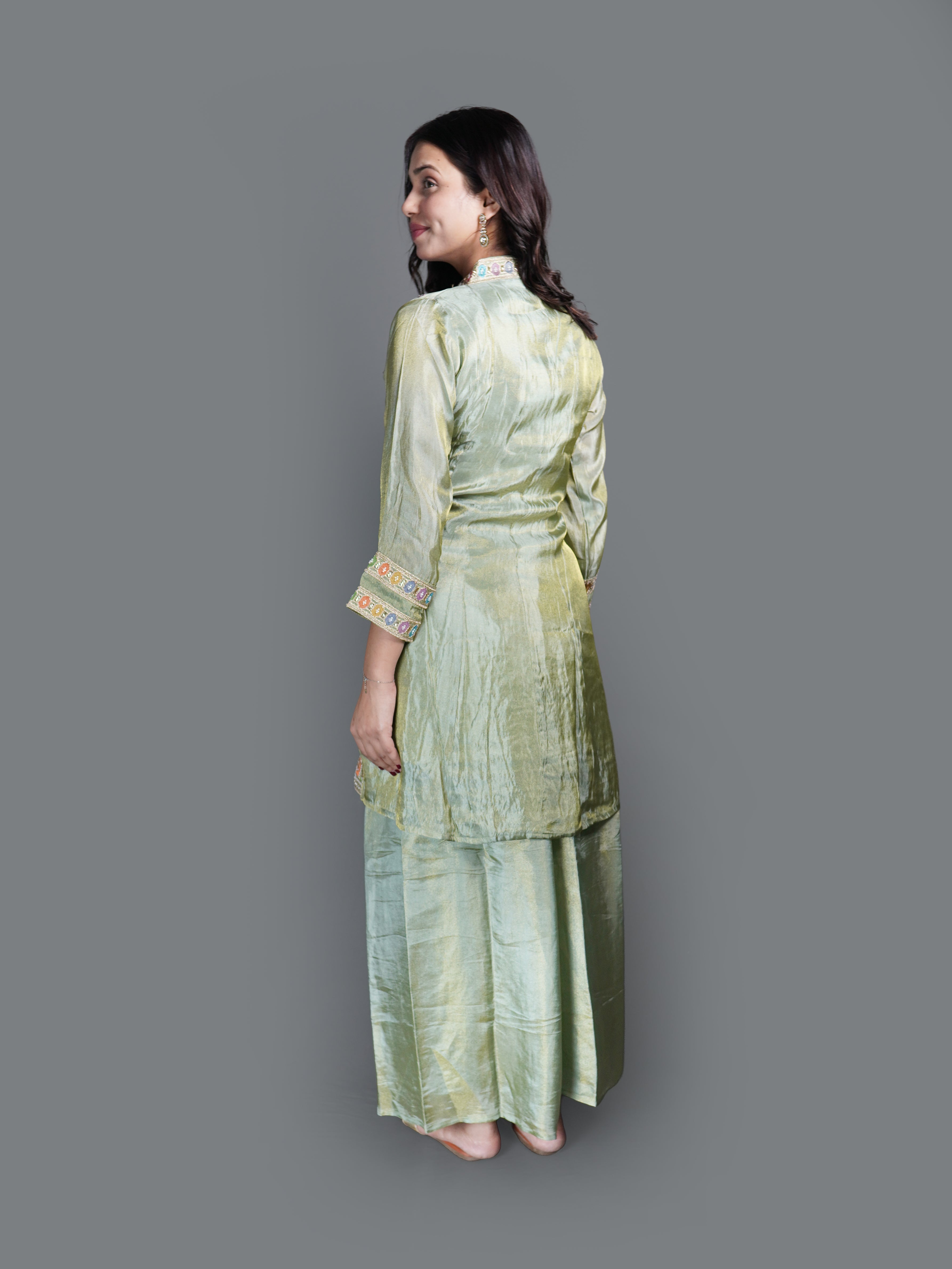 Pistachio Shimmer Sharara Set (7257 M-18)