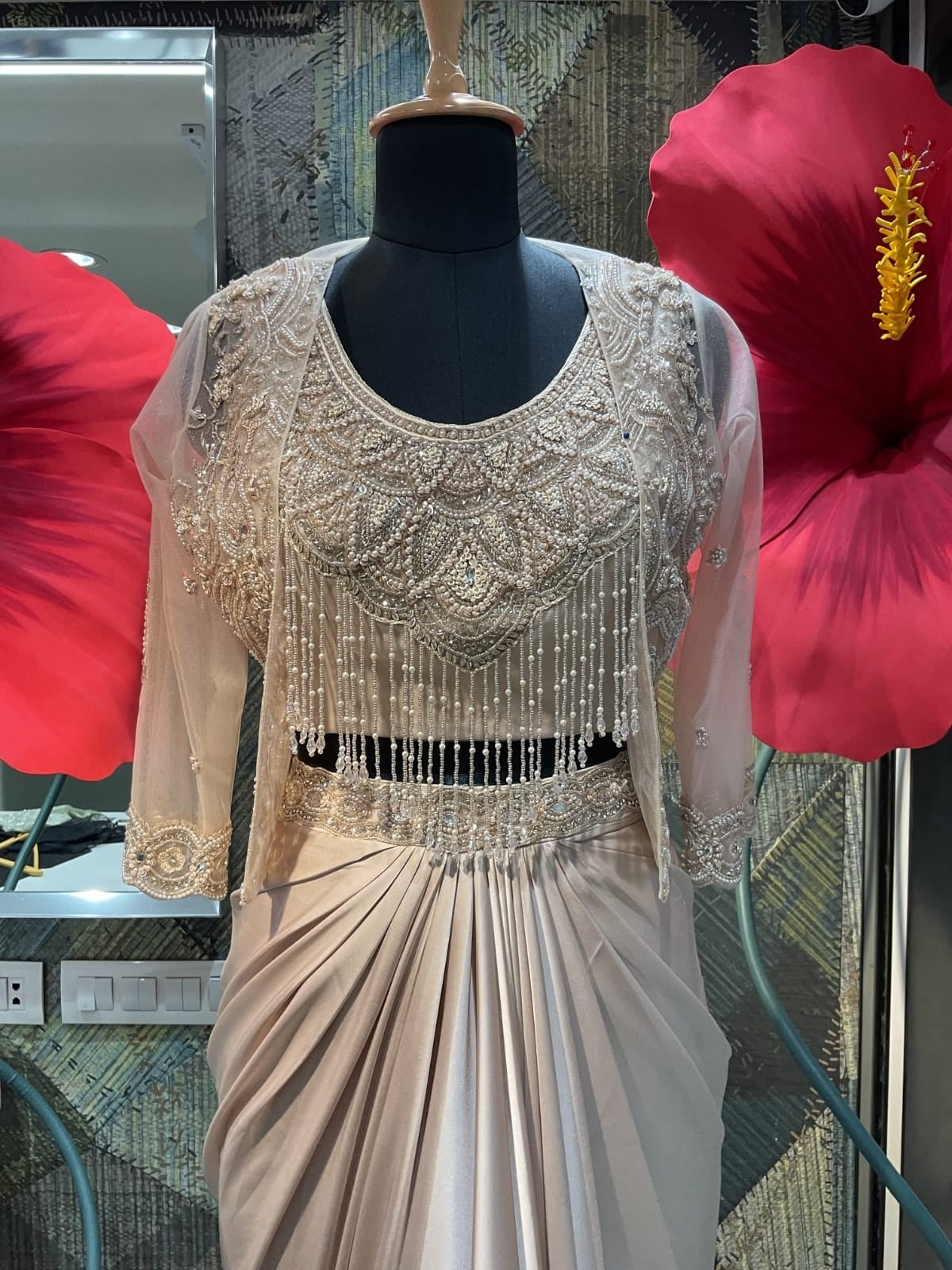 Champagne Beige Dhoti Skirt Set