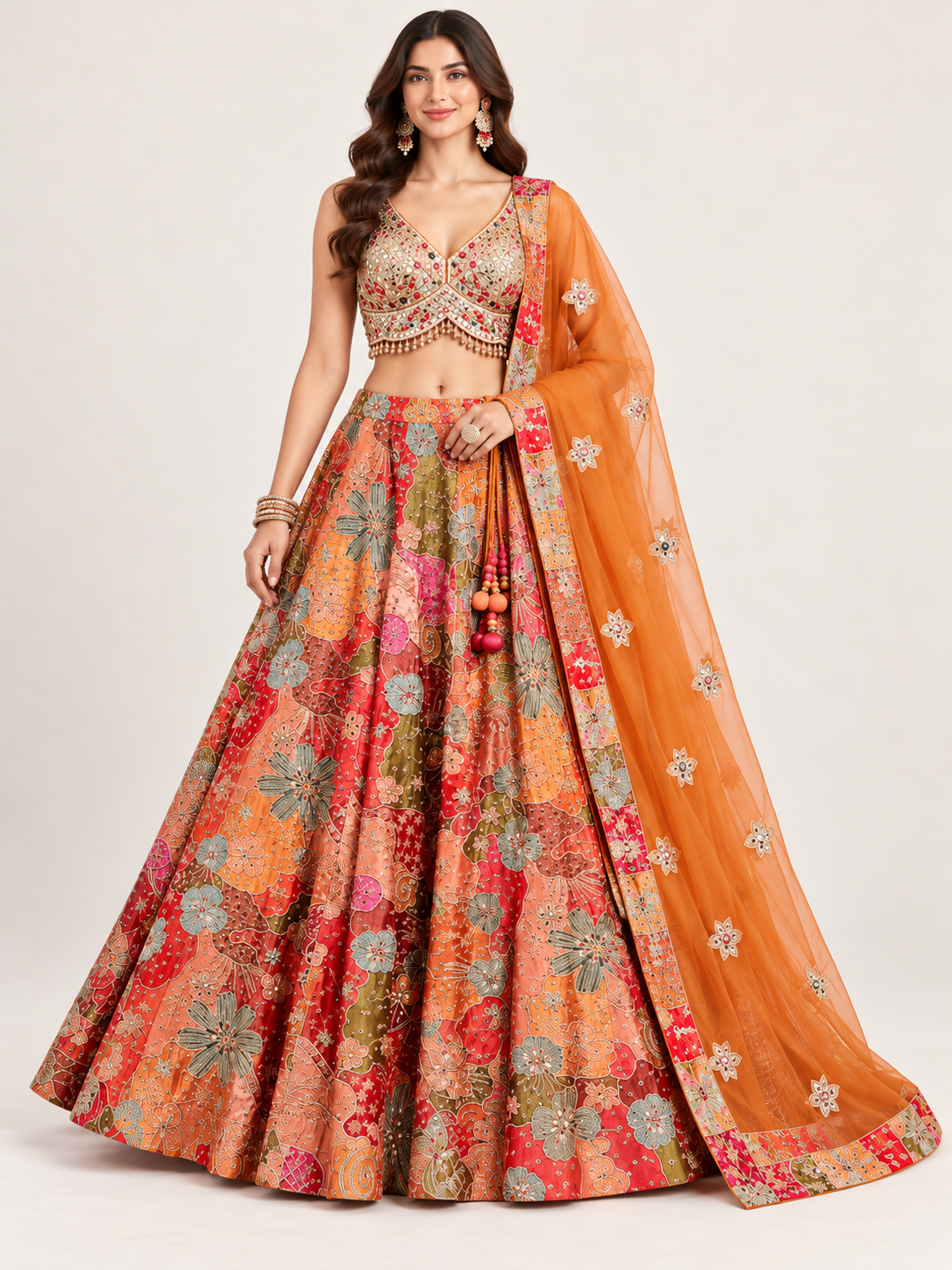 Multicolor Printed & Embroidered Bridal Lehenga Set Main image