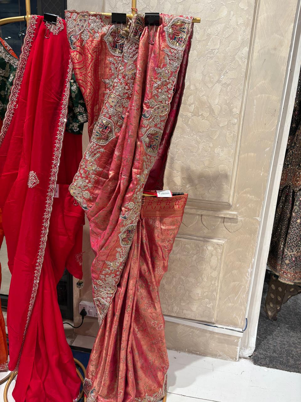 Coral Gold Elephant Motif Saree