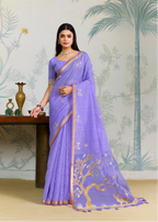 Elegant Lavender Linen Silk Saree