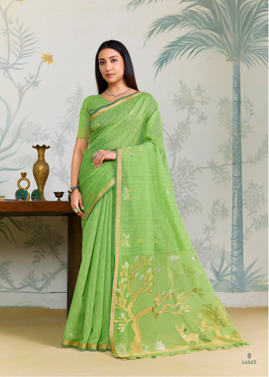 Sea Green Linen Silk Saree