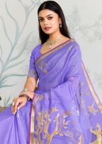 Elegant Lavender Linen Silk Saree