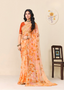 Orange Floral Printed Chiffon Saree
