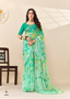 Emerald Floral Print Chiffon Saree